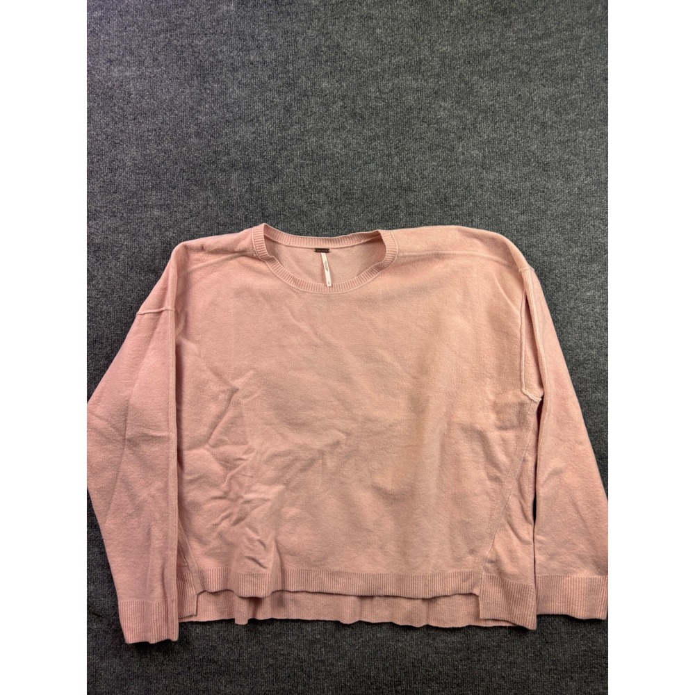 Free People‎ Sweater Womens XS Pink Knit Oversized Crew Neck High Low Hem